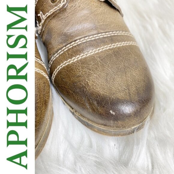 APHORISM Caramel Brown Faux Leather Lace Inset Boho Bootie, Size 6.5 - Picture 8 of 11